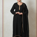 Black Premium Lucknow Chikankari Viscose Kurta, Palazzo & Dupatta Set with Mukaish and Lace Work