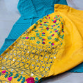 Blue and yellow Sequined Splendor Chikankari Kurti and Patiala Salwar Set