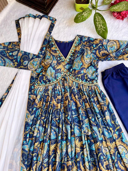 Blue Boho Floral Special: Aliya Cut Dresses with Dupatta and Pant! 🌺🌺 - Inayakhan Shop 