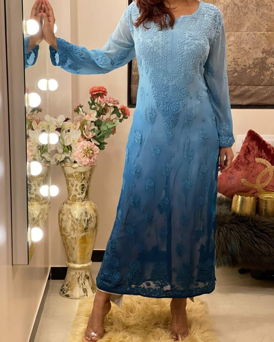 Blue Breezy Bliss Dyed Viscose Long Kurti - Inayakhan Shop 