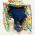 Blue Cambric Cotton Chikankari Kurti with Silk Phulkari Pom Pom Dupatta