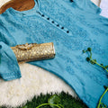 Blue Chanderi Charm: Dyeable Kalidaar Kurti with Lycra Chikankari Pant