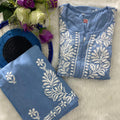 Blue Chic Chikankari Rayon Kurti and Palazzo Set