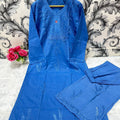 Blue Chikankari Bliss Combo: Dyeable Pure Cotton Kurti & Palazzo Set