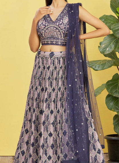 Elegant Purple Wedding Guest Party Wear Lehenga Choli