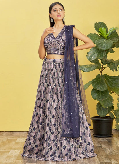 Elegant Purple Wedding Guest Party Wear Lehenga Choli