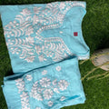 Blue Color Summer New Arrival Designer Chikankari Kurti Pant Set