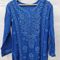 Blue Elegant Viscose Daman Designer 3D Chikankari Long Kurti