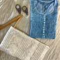 Blue Ethereal Blossoms: 3D Muslin Kurti and Pant Set