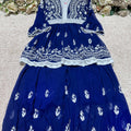 Blue Ethereal V Lace Chikankari Gharara Set