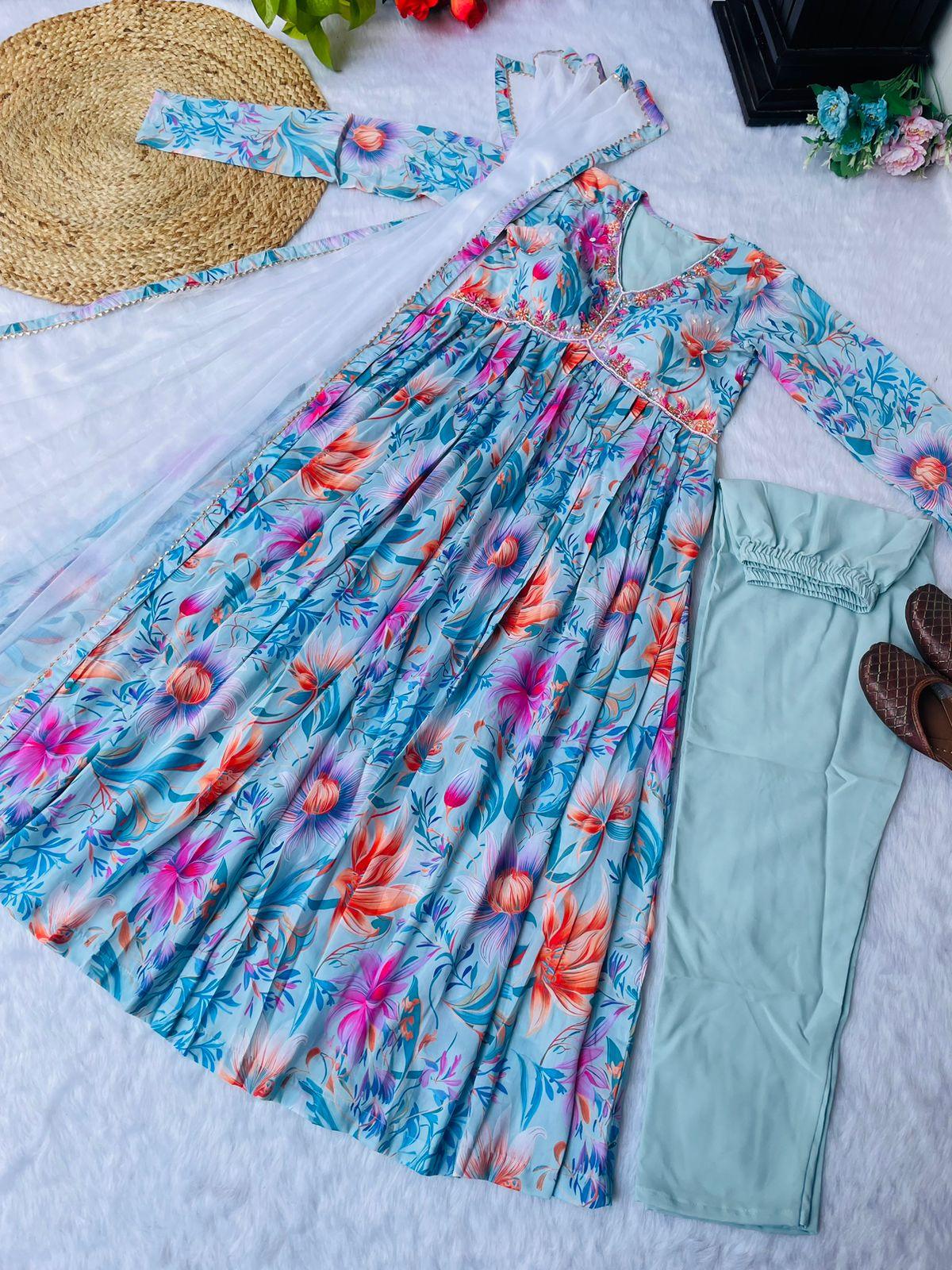 Blue Floral Special: Aliya Cut Dresses with Dupatta and Pant! 🌺🌺 - Inayakhan Shop 