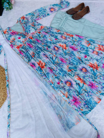 Blue Floral Special: Aliya Cut Dresses with Dupatta and Pant! 🌺🌺 - Inayakhan Shop 