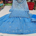 Blue Georgette Kurti Set with Fine Mirror Embroidery Work Shopping Online