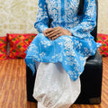 🌼 Blue Lucknowi Fusion Monochromatic Cotton Printed Kurta with Chikan Afghani Set 🌼