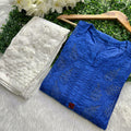 Blue Mukaish Chanderi Dyeable Kurti and Pant Set