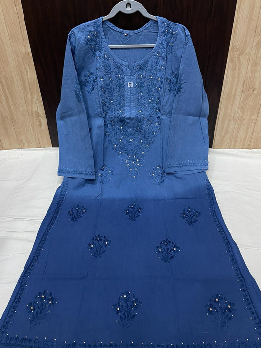 Blue Mukesh Magic: Mul Cotton Dyed Kurti - Inayakhan Shop 