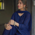 Blue Mukesh Work Viscose Chikankari Georgette Flair Top and Pallazo