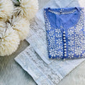 Blue Premium Beautiful Modal Kurti paired with a Lace Palazzo