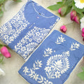 Blue Premium Heavy Work Lucknow Chikankari Modal Kurti Palazzo Set for Summer