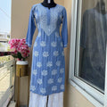 Blue Premium Rayon Chikankari Kurti + Rayon Chikankari Palazzo Set