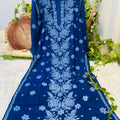 Blue Rose Garden: 3D Viscose Embroidered Kurti