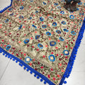 Blue Silk Pom Pom Phulkari Dupatta with Exquisite Handwork Embroidery
