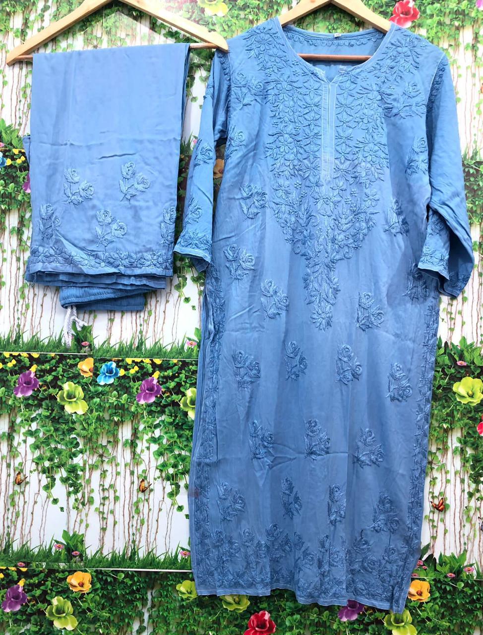 Blue Vivid Elegance Modal Kurti and Palazzo Set - Inayakhan Shop 