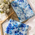 Blue White Floral Elegance Mul Mul Cotton Pallazo Coord Set