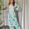 Blue White Lucknowi Chikankari Mul Mul Cotton Kurti and Palazzo Co-ord Set