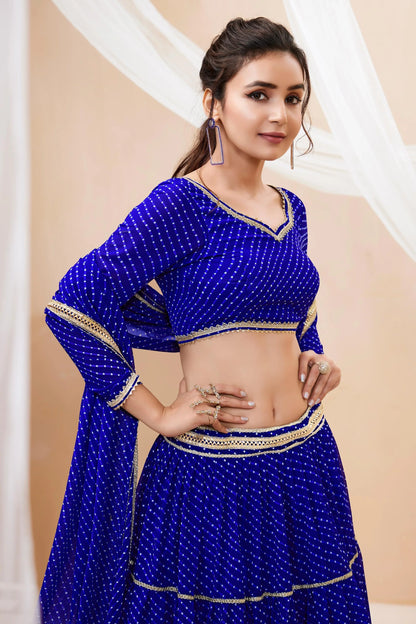 Blue  Leheriya Print Wide Flair Navratri Lehenga Choli