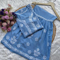 Light Blue Premium Kurti & Gharara Co-ord Set – Lucknow Chikankari Handwork