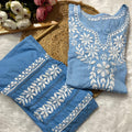 Blue Mul Mul Cotton Chikankari Cord Set – Plus Size up to 56  | Lightweight Luxe Co-Ord Set