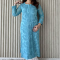 Blue Lucknowi Chikankari Rose Viscose Georgette Kurta Set