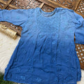 Blue Elegant Short Lucknow Chikankari Kurti Top with 3D Hand Embroidery