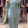 Blueish Grey Designer Crepe Silk Farshi Salwar Suit Party Wear