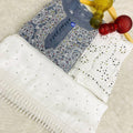 Blueish Grey Color Luminous Luxe Lucknawi Chikankari 3 Pc Ensemble