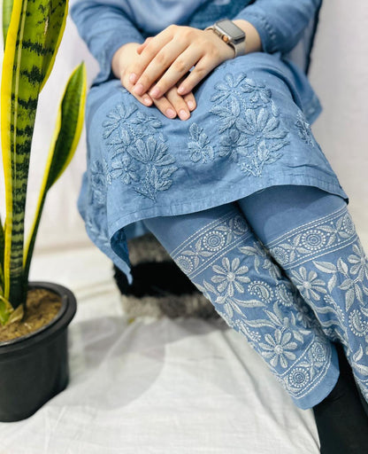 Blueish Grey Exclusive Dobby Cotton 3-Piece Salwar Suit Set - Inayakhan Shop 