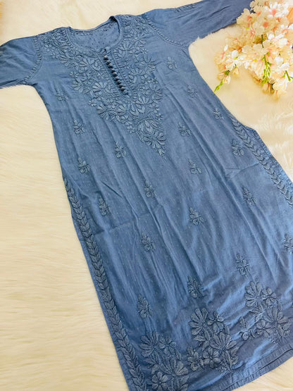 Blueish Grey Exclusive Dobby Cotton 3-Piece Salwar Suit Set - Inayakhan Shop 