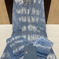 Blueish Grey Groovy Reflections Tie Dye 3-Piece Chikankari Mirror Set with Inner Delight