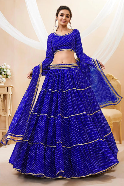 Blue  Leheriya Print Wide Flair Navratri Lehenga Choli