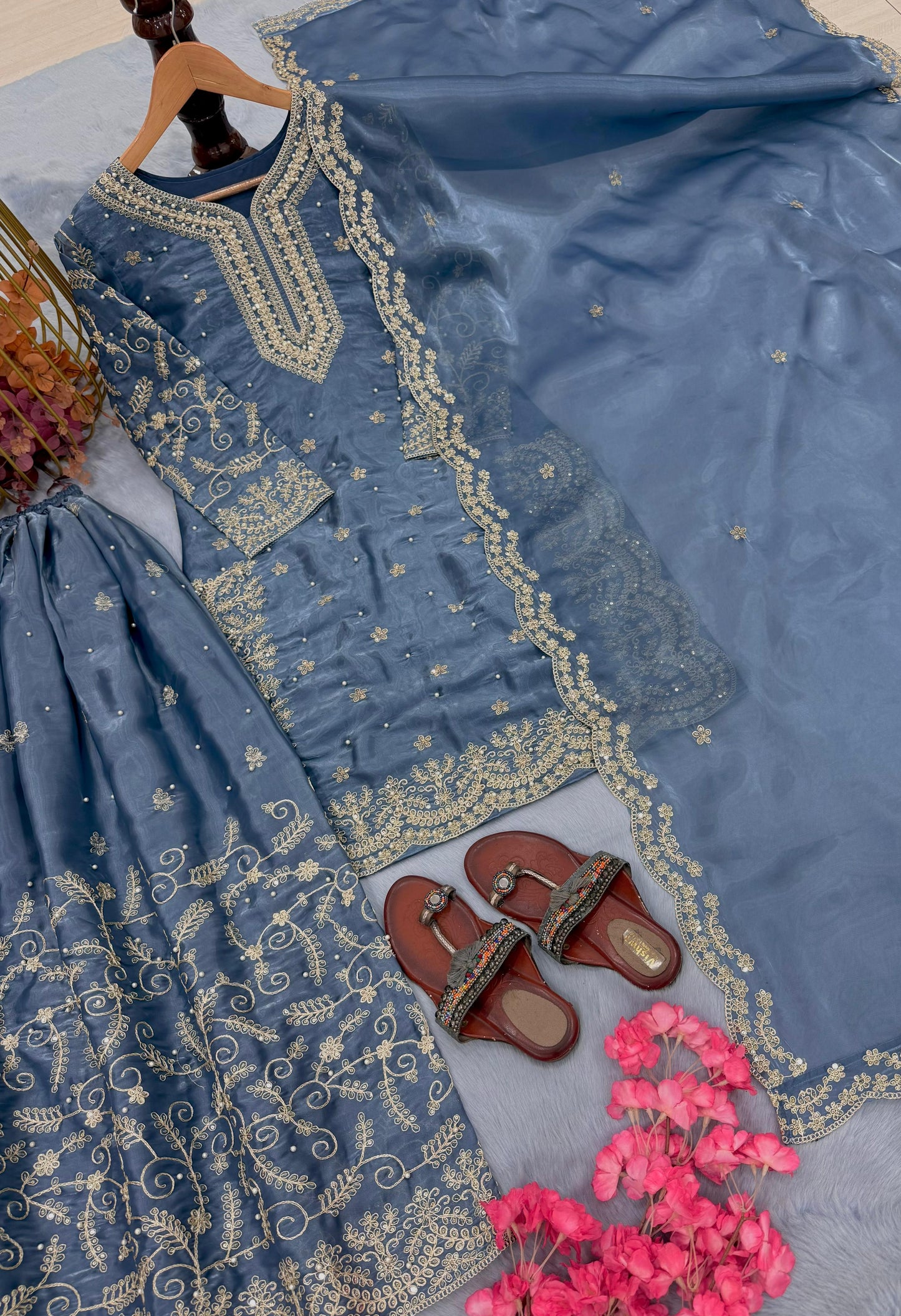 Blue Ethereal Silk Embroidered Ensemble Eid Special