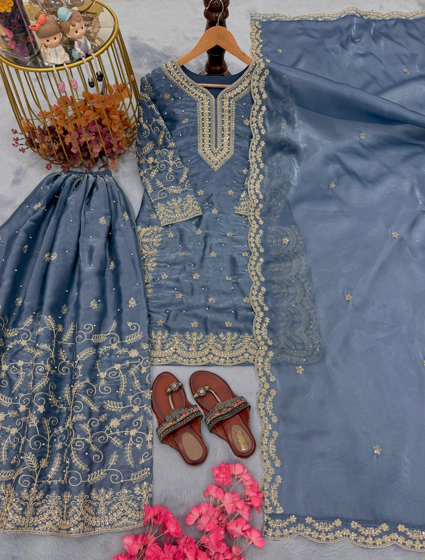 Blue Ethereal Silk Embroidered Ensemble Eid Special