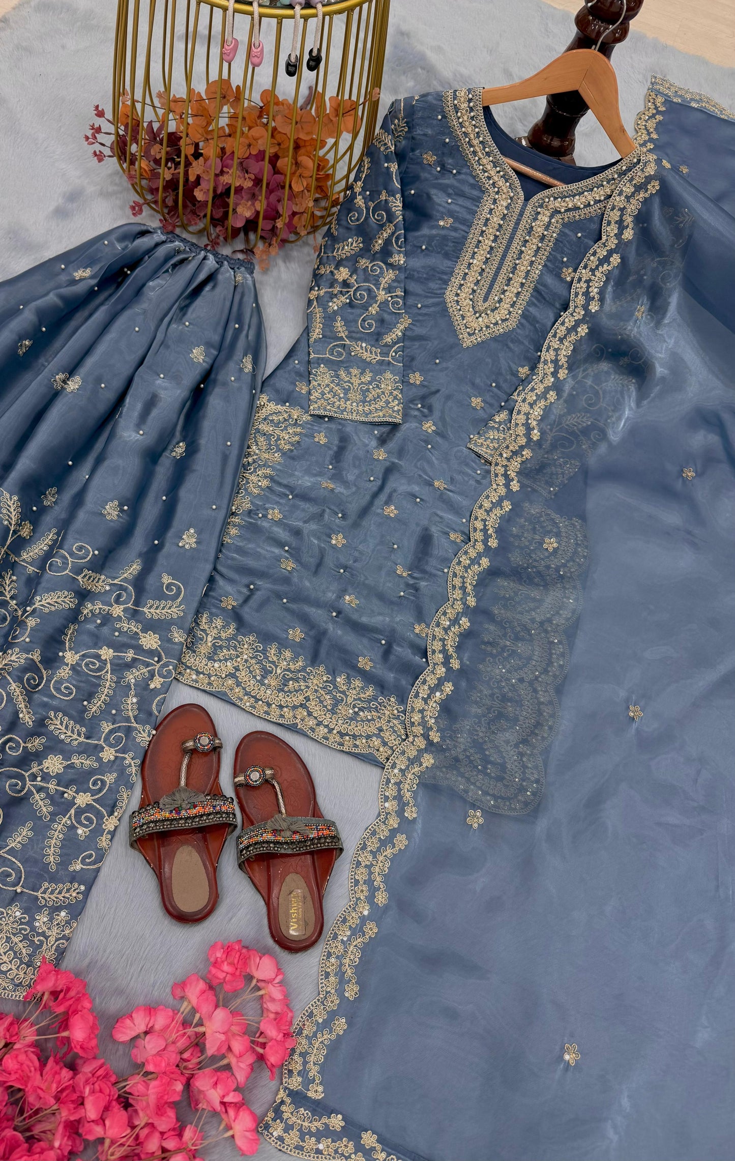 Blue Ethereal Silk Embroidered Ensemble Eid Special