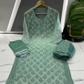 Bottle Green Chikankari Elegance Ombré Mirror Booti Jaal Set - Kurti, Sharara & Dupatta