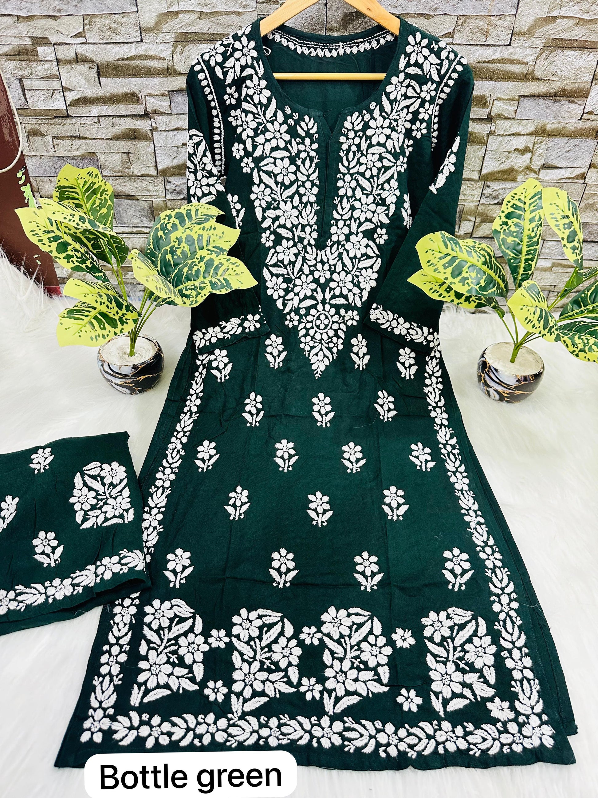 Bottle Green 🌟 Chikankari Rayon Palazzo Set ✨ - Inayakhan Shop 