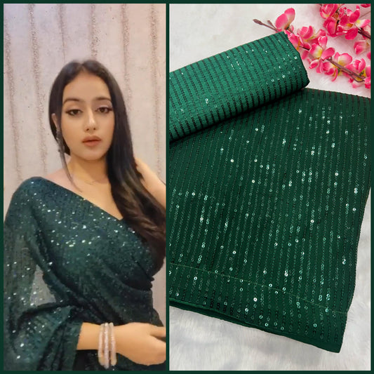 Bottle Green Georgette Sequin Work Saree with Banglori Silk Blouse - Inayakhan Shop 