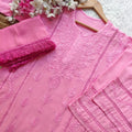 Baby Pink Aura Luxe: Premium Rayon 3-Piece Lucknowi Chikankari Ensemble