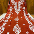 Brick Red Lucknowi Chikankari Heavy Beautiful Latest Design Modal Kurti