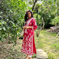 Brick Red Lucknowi Luxe: Modal Kurti with Heavy Ghas Patti Work & White Chikankari Pants