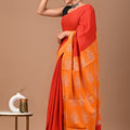 Red Orange Ajrakh Cotton Mul Handblock Print Saree with Ready-to-Wear Blouse Set